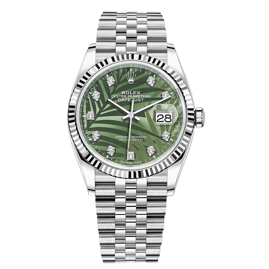 Rolex Datejust II Olive Green, Palm Motif Diamond Fluted Dial 36mm 126234