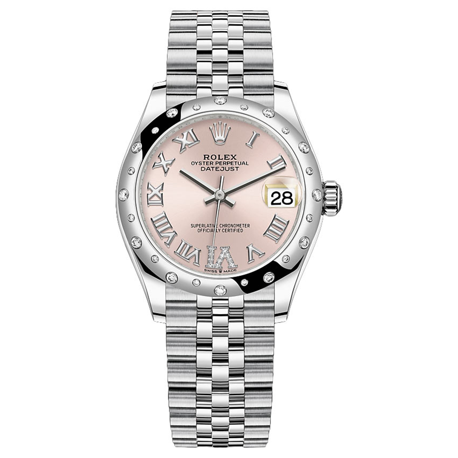 Rolex Datejust Pink Diamond Roman Numeral Dial Diamond-Set Bezel 31mm 278344RBR