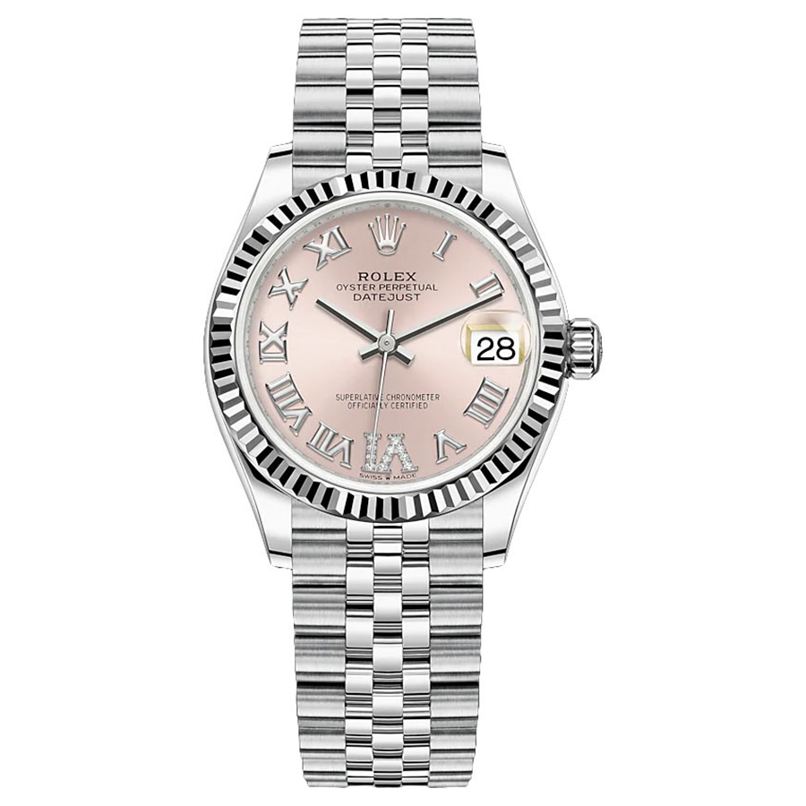 Rolex Datejust Pink Diamond Roman Numeral Dial Fluted Bezel 31mm 278274