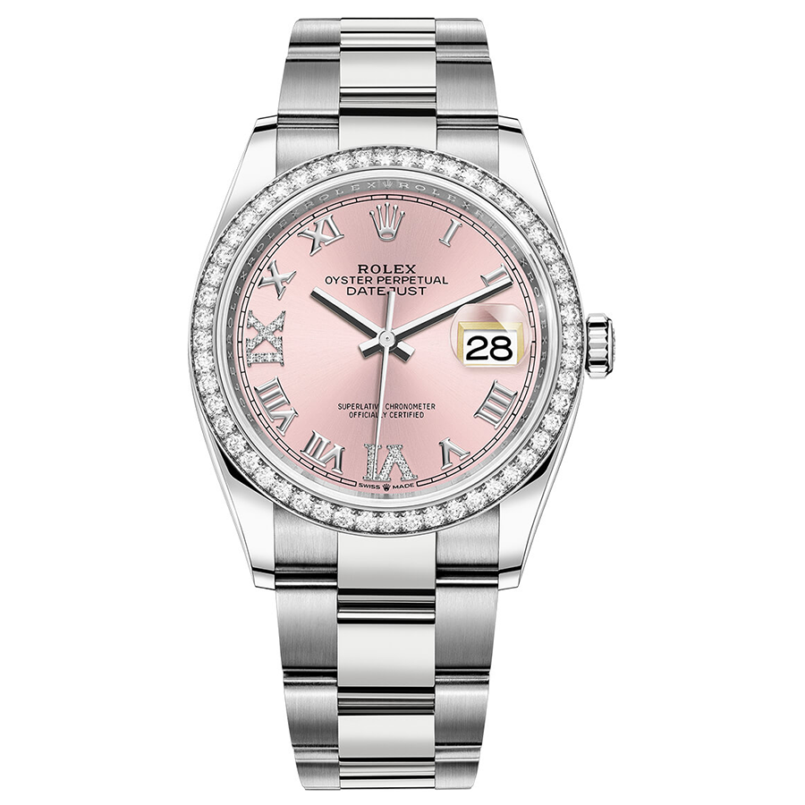 Rolex Datejust Pink Roman Numeral Diamond Dial Diamond Bezel 36mm 126284RBR