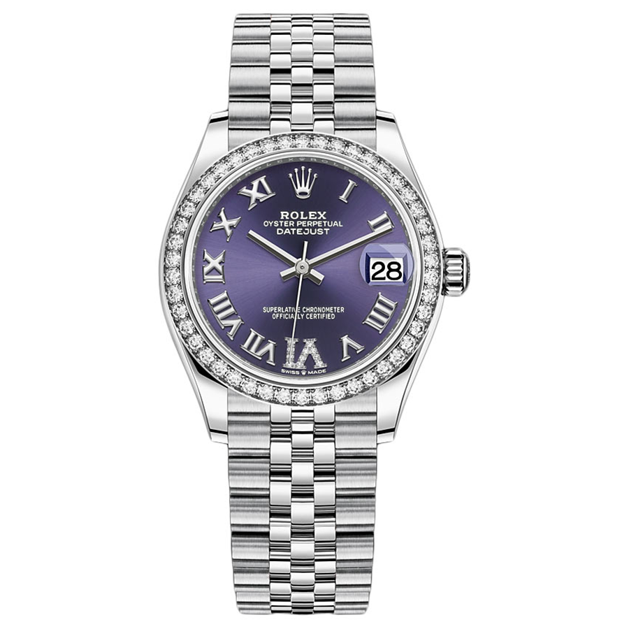 Rolex Datejust Purple Diamond Roman Numeral Dial Diamond Bezel 31mm 278384RBR