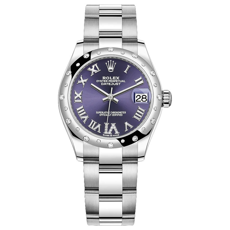 Rolex Datejust Purple Diamond Roman Numeral Dial Diamond-Set Bezel 31mm 278344RBR