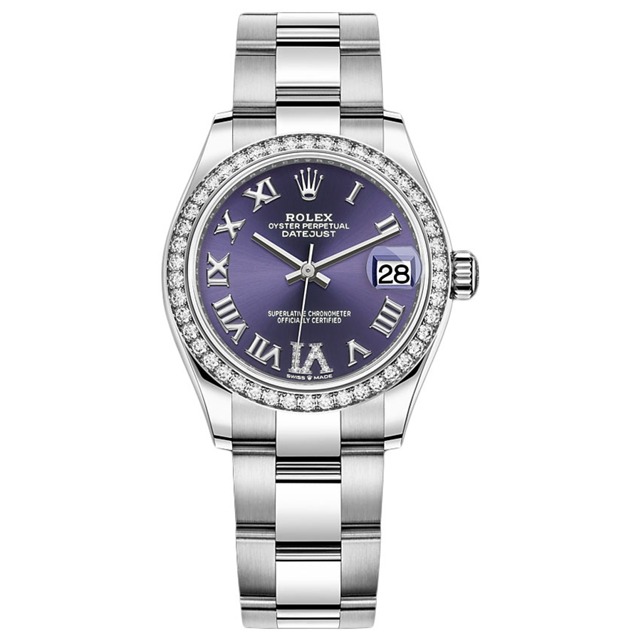 Rolex Datejust Purple Diamond Roman Numeral Dial Diamond Bezel 31mm 278384RBR