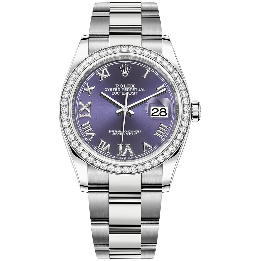 Rolex Datejust Purple Roman Numeral Diamond Dial Diamond Bezel 36mm 126284RBR