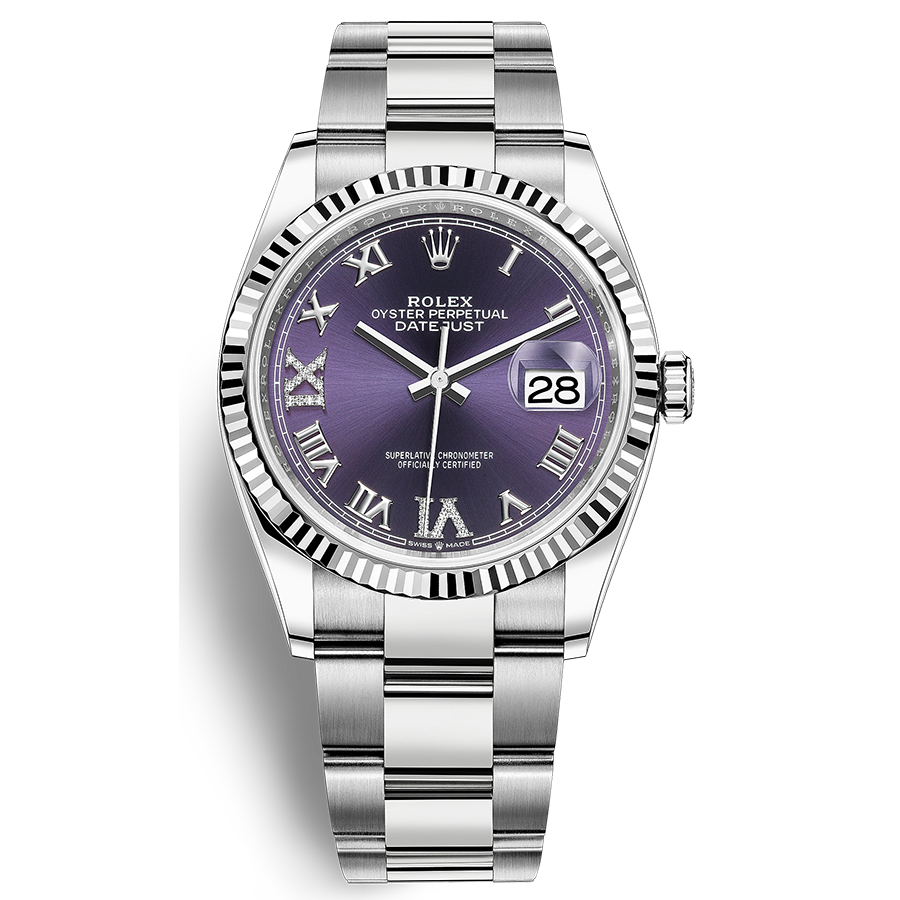 Rolex Datejust II Purple Roman Numeral Fluted Dial 36mm 126234