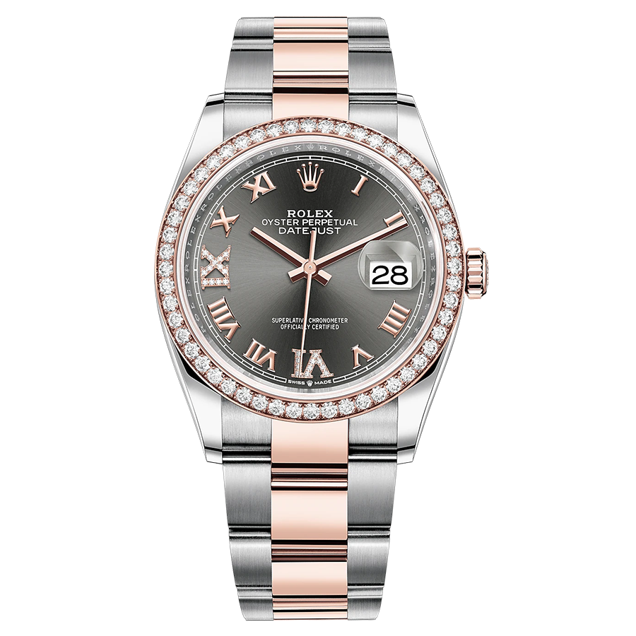 Rolex Datejust Slate Roman Numeral Dial Diamond Bezel 36mm 126281RBR