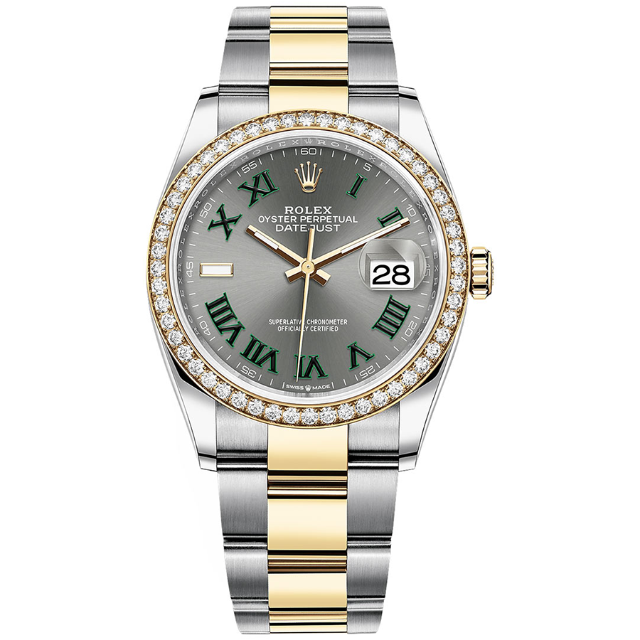 Rolex Datejust Slate Roman Numeral Dial Diamond Bezel 36mm 126283RBR