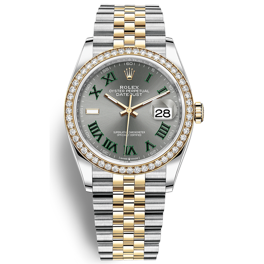 Rolex Datejust Slate Roman Numeral Dial Diamond Bezel 36mm 126283RBR