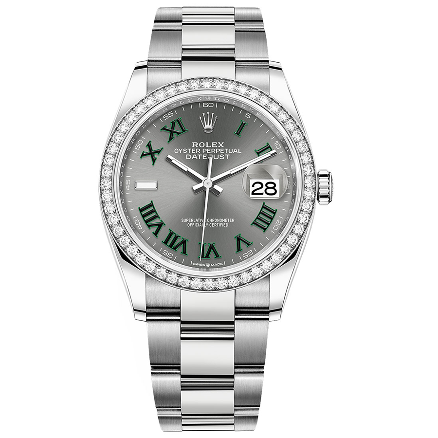 Rolex Datejust Slate Roman Numeral Dial Diamond Bezel 36mm 126284RBR