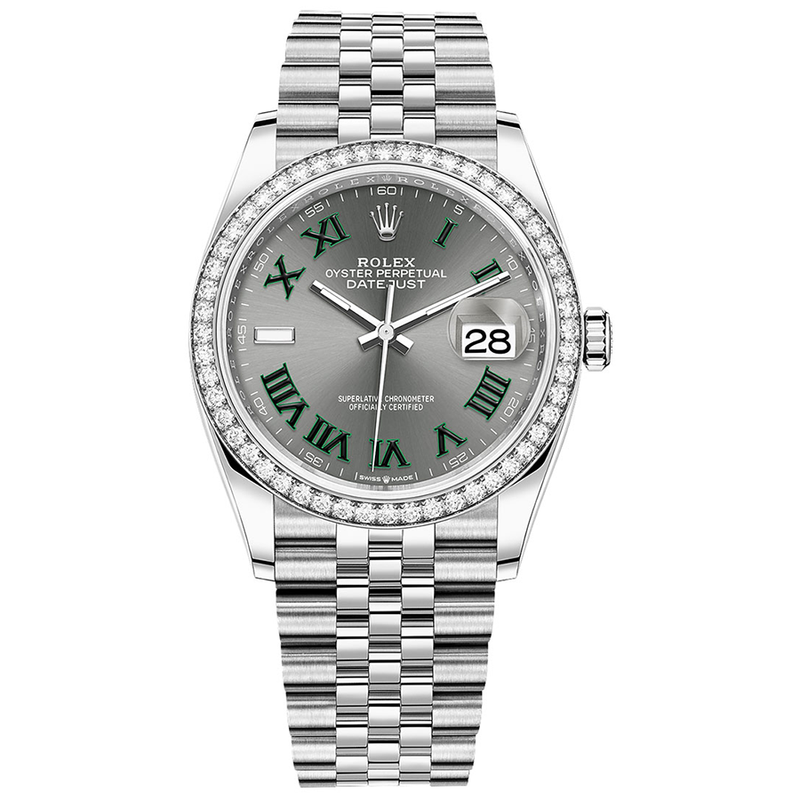 Rolex Datejust Slate Roman Numeral Dial Diamond Bezel 36mm 126284RBR