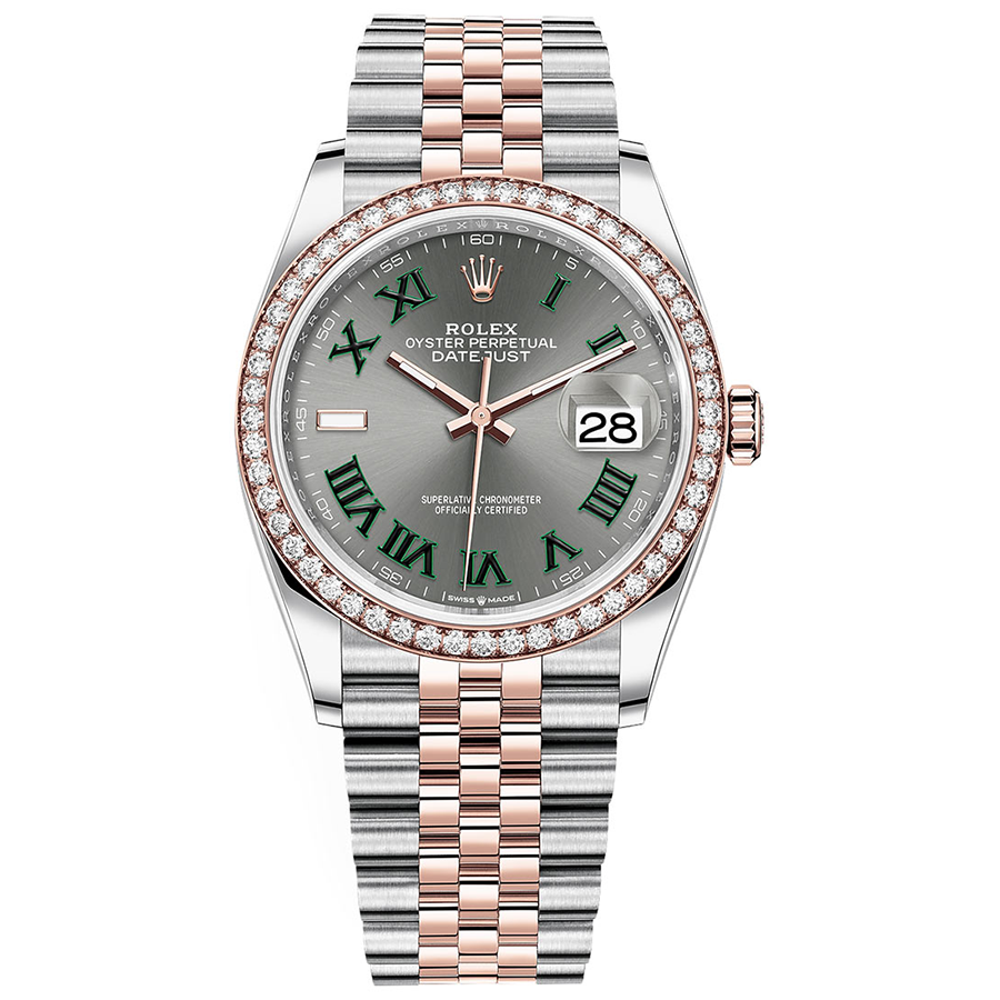 Rolex Datejust Slate Roman Numeral Dial Diamond Bezel 36mm 126281RBR