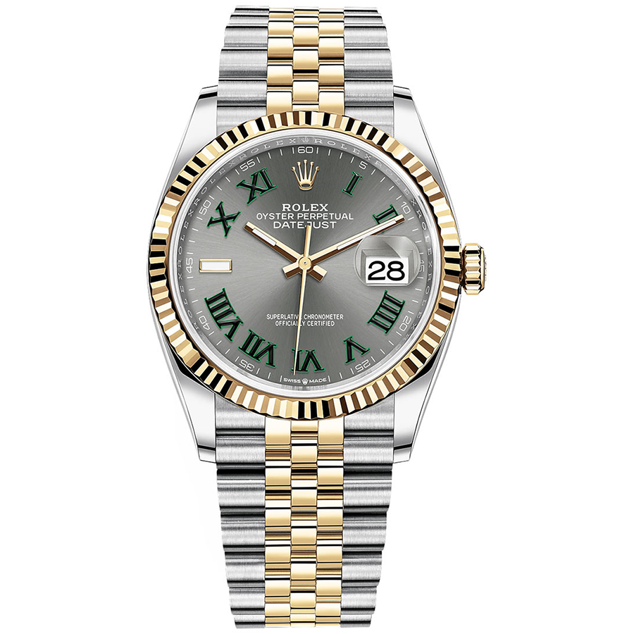 Rolex Datejust Slate Roman Numeral Dial Fluted Bezel 36mm 126233