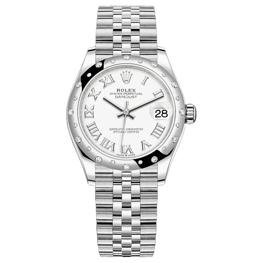 Rolex Datejust White Roman Numeral Dial Diamond-Set Bezel 31mm 278344RBR