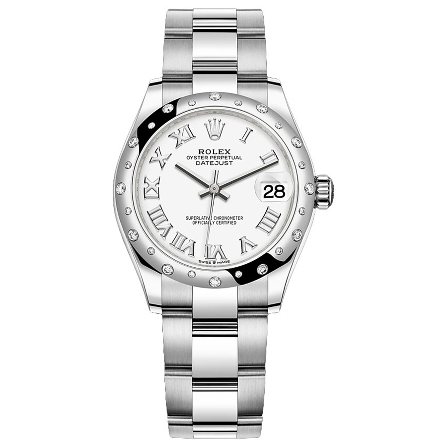 Rolex Datejust White Roman Numeral Dial Diamond-Set Bezel 31mm 278344RBR