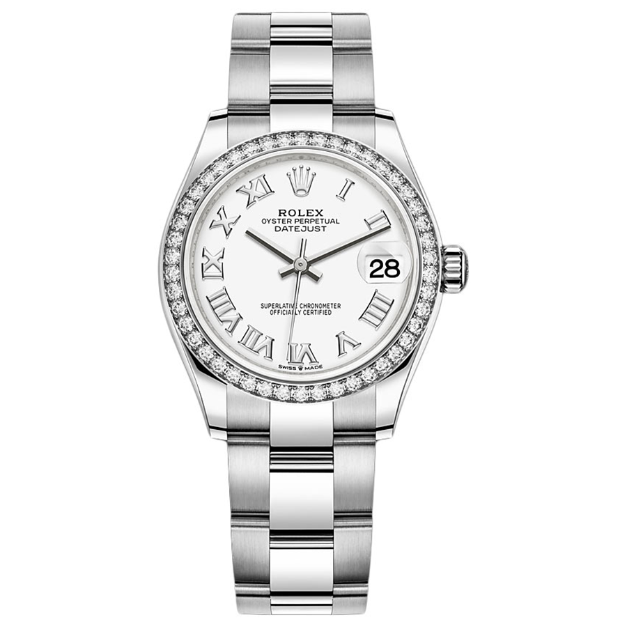 Rolex Datejust White Roman Numeral Dial Diamond Bezel 31mm 278384RBR