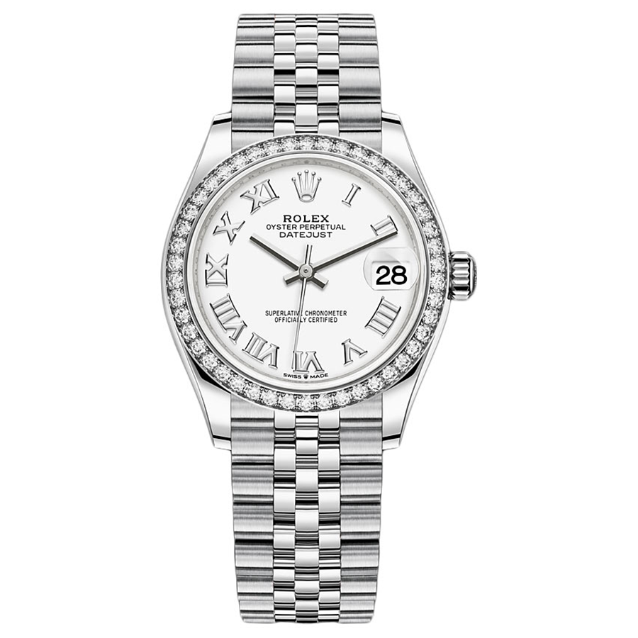 Rolex Datejust White Roman Numeral Dial Diamond Bezel 31mm 278384RBR