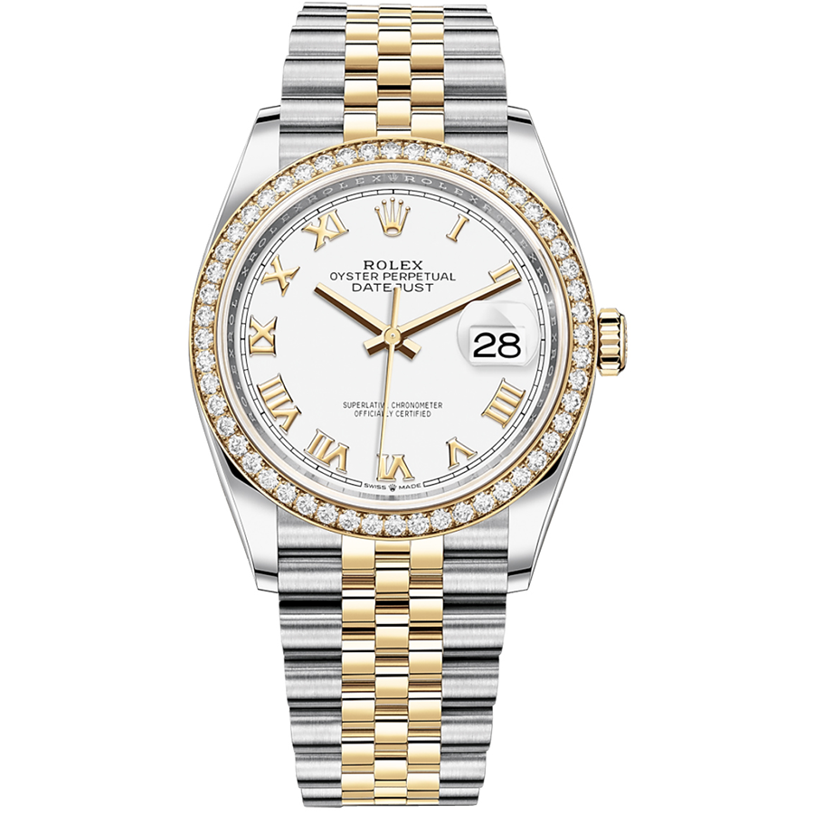 Rolex Datejust White Roman Numeral Dial Diamond Bezel 36mm 126283RBR