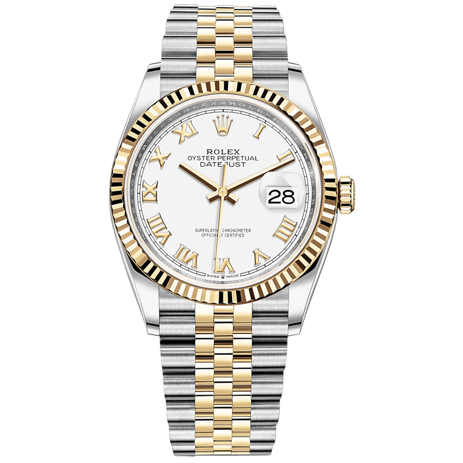 Rolex Datejust White Roman Numeral Dial Fluted Bezel 36mm 126233