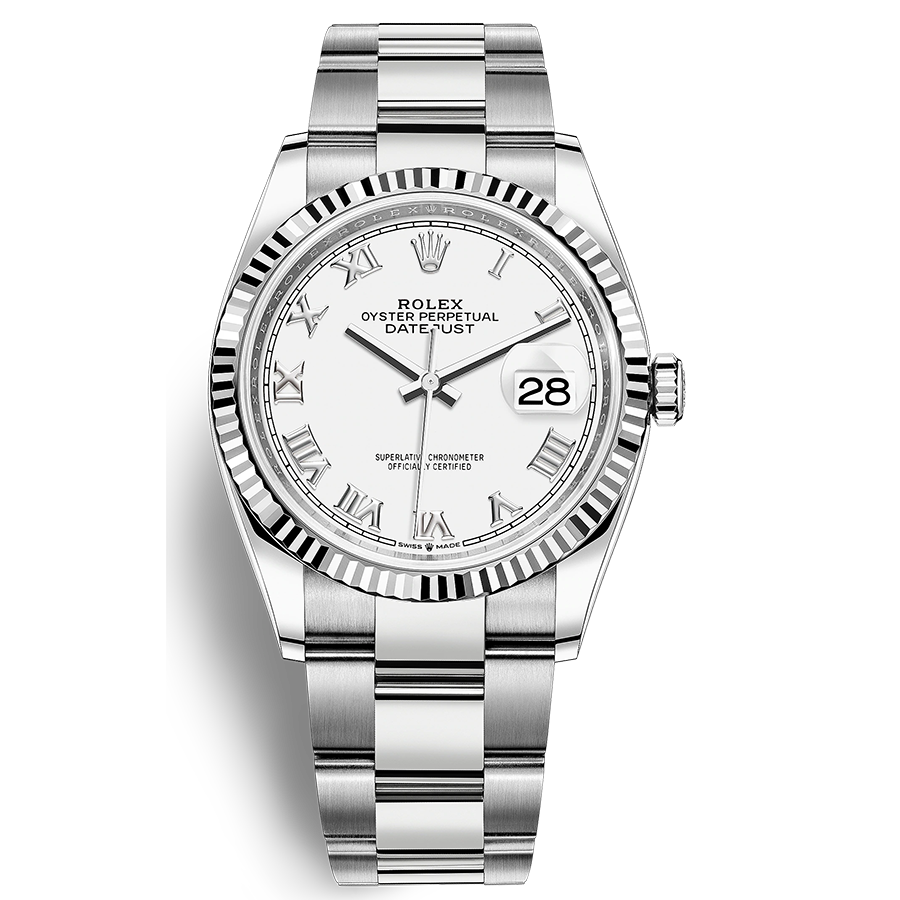 Rolex Datejust II White Roman Numeral Fluted Dial 36mm 126234