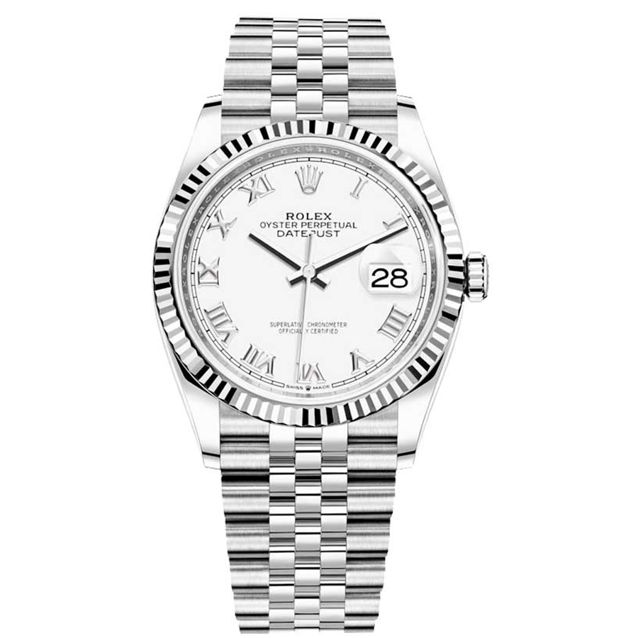 Rolex Datejust II White Roman Numeral Fluted Dial 36mm 126234