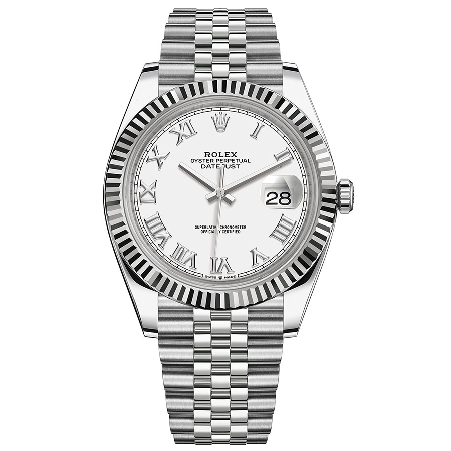 Rolex Datejust II White Roman Numeral Fluted Dial 41mm 126334