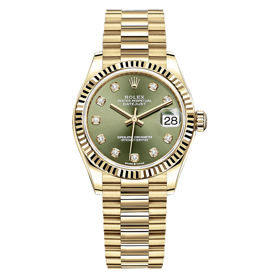 Rolex Datejust Olive Green Diamond Dial Fluted Bezel 31mm 278278