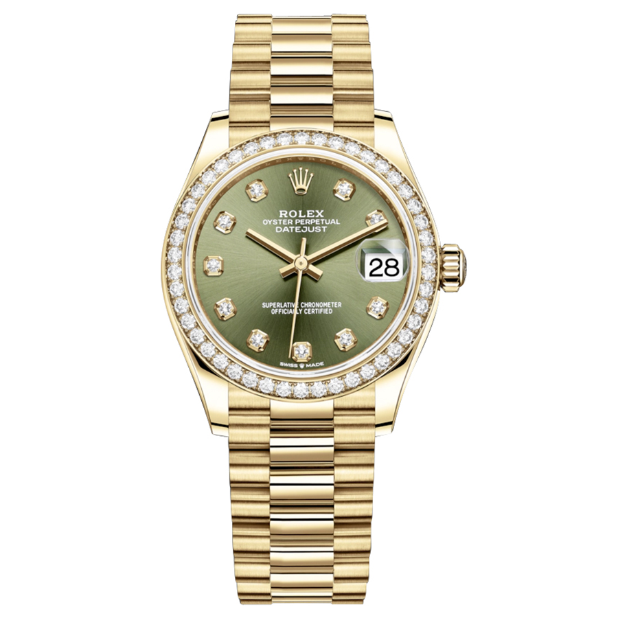 Rolex Datejust Olive Green Diamond Dial Diamond Bezel 31mm 278288RBR