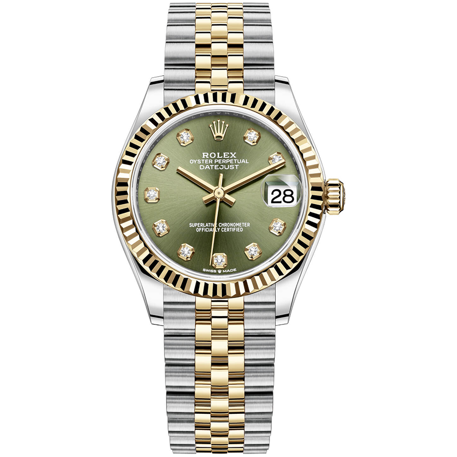 Rolex Datejust Olive Green Diamond Dial Fluted Bezel 31mm 278273