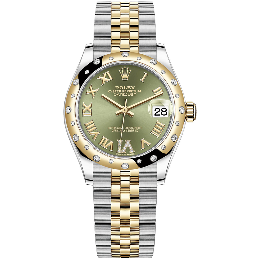 Rolex Datejust Olive Green Diamond Roman Numeral Dial Diamond-Set Bezel 31mm 278343RBR