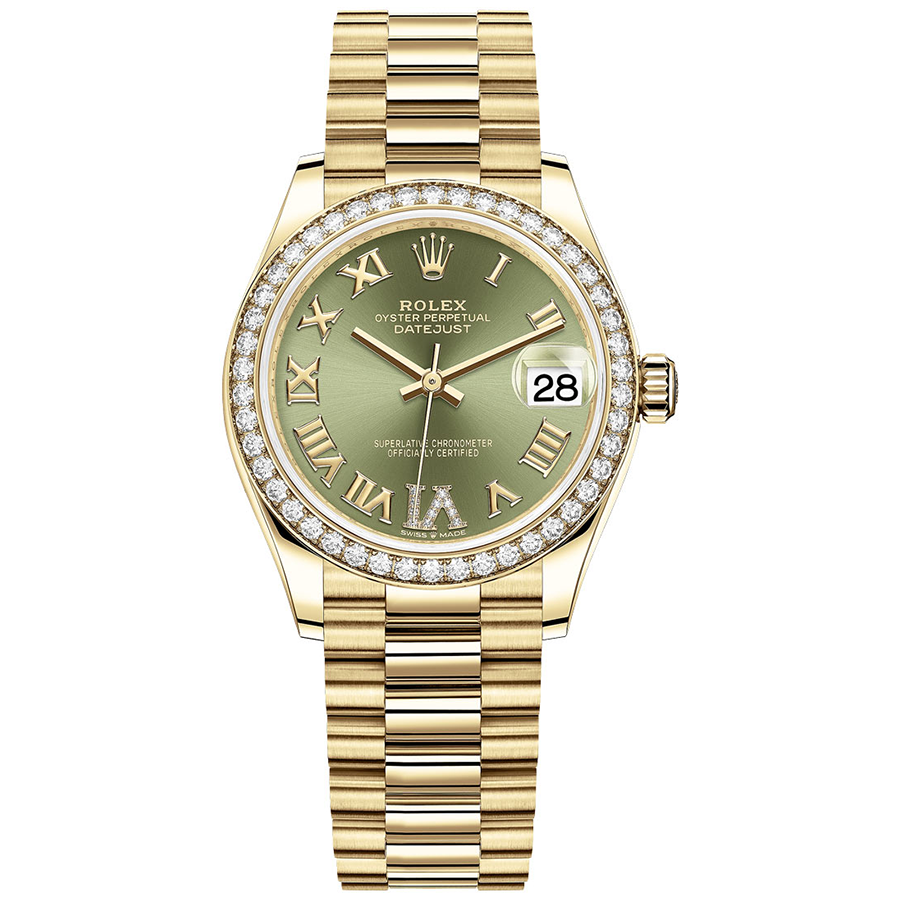 Rolex Datejust Olive Green Diamond Roman Numeral Dial Diamond Bezel 31mm 278288RBR