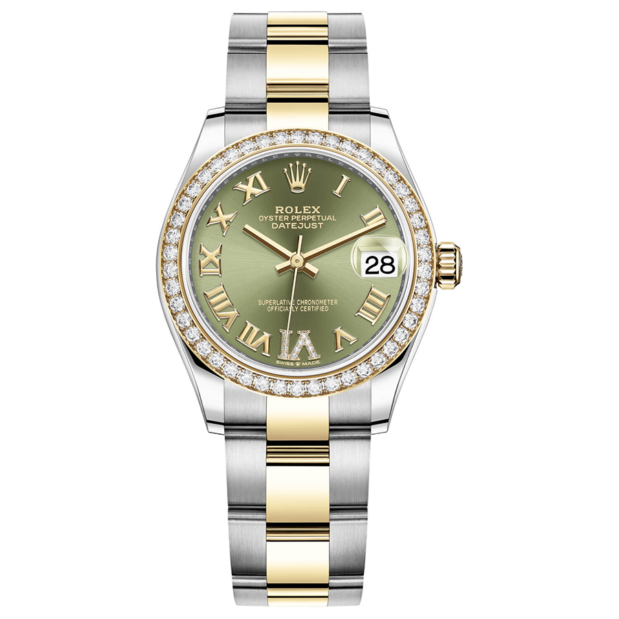 Rolex Datejust Olive Green Diamond Roman Numeral Dial Diamond Bezel 31mm 278383RBR