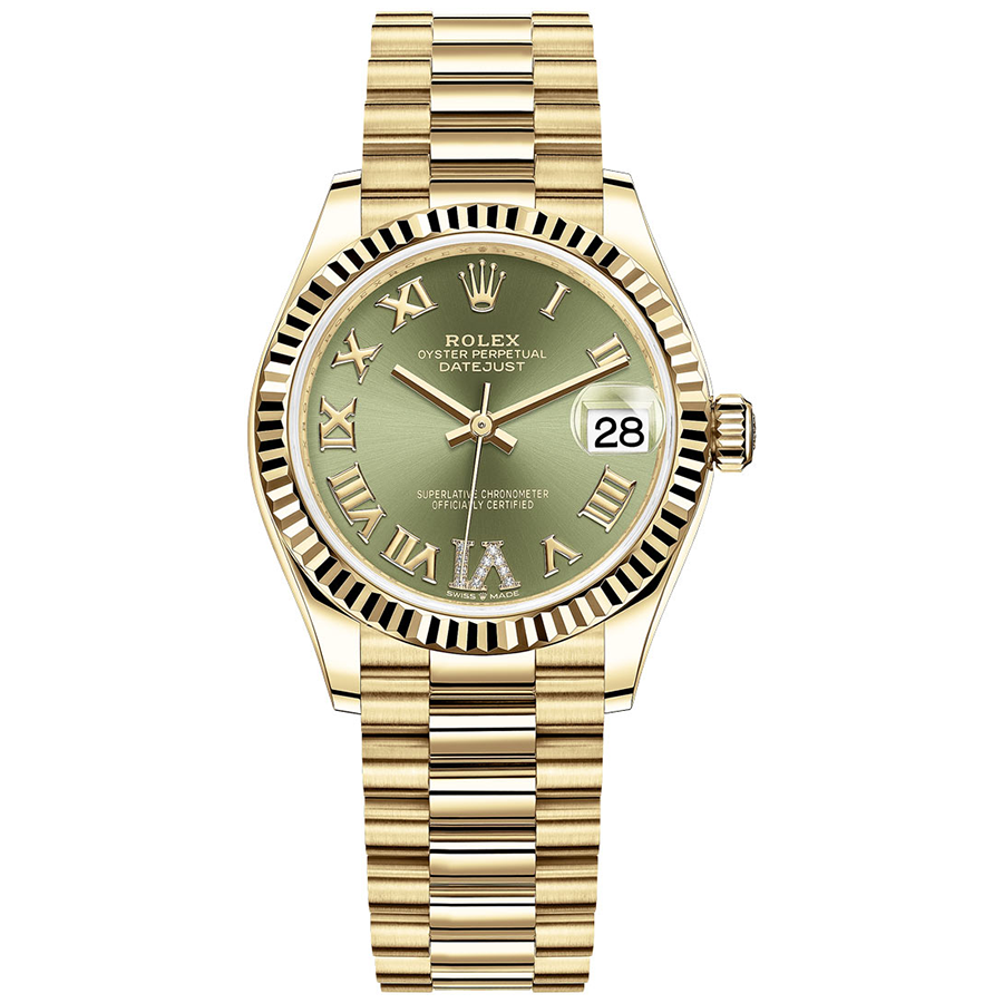 Rolex Datejust Olive Green Diamond Roman Numeral Dial Fluted Bezel 31mm 278278