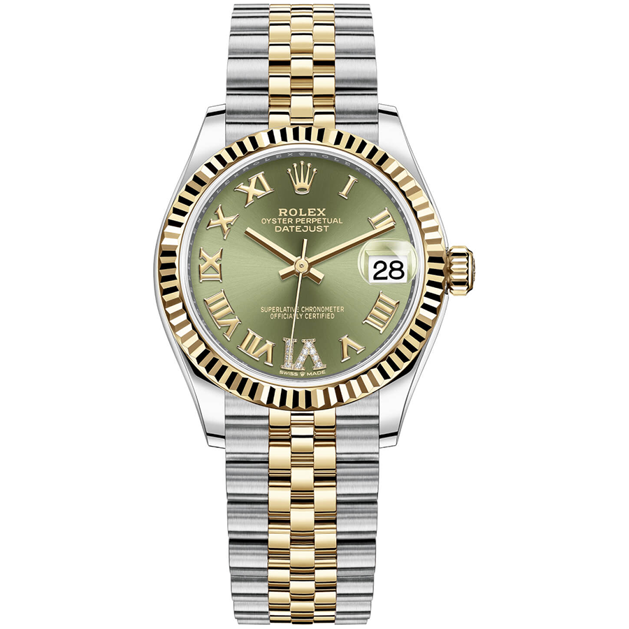 Rolex Datejust Olive Green Diamond Roman Numeral Dial Fluted Bezel 31mm 278273