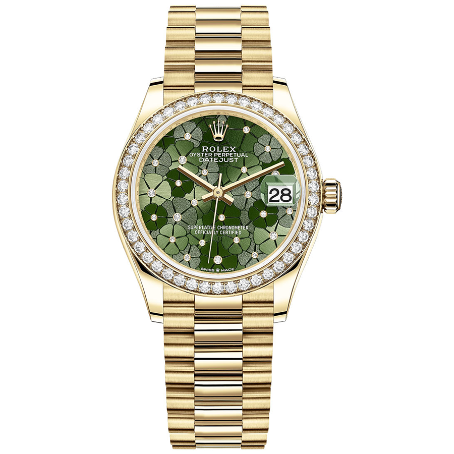 Rolex Datejust Olive Green Floral Motif Dial Diamond Bezel 31mm 278288RBR