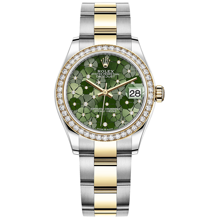 Rolex Datejust Olive Green Floral Motif Dial Diamond Bezel 31mm 278383RBR