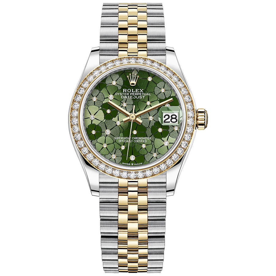 Rolex Datejust Olive Green Floral Motif Dial Diamond Bezel 31mm 278383RBR