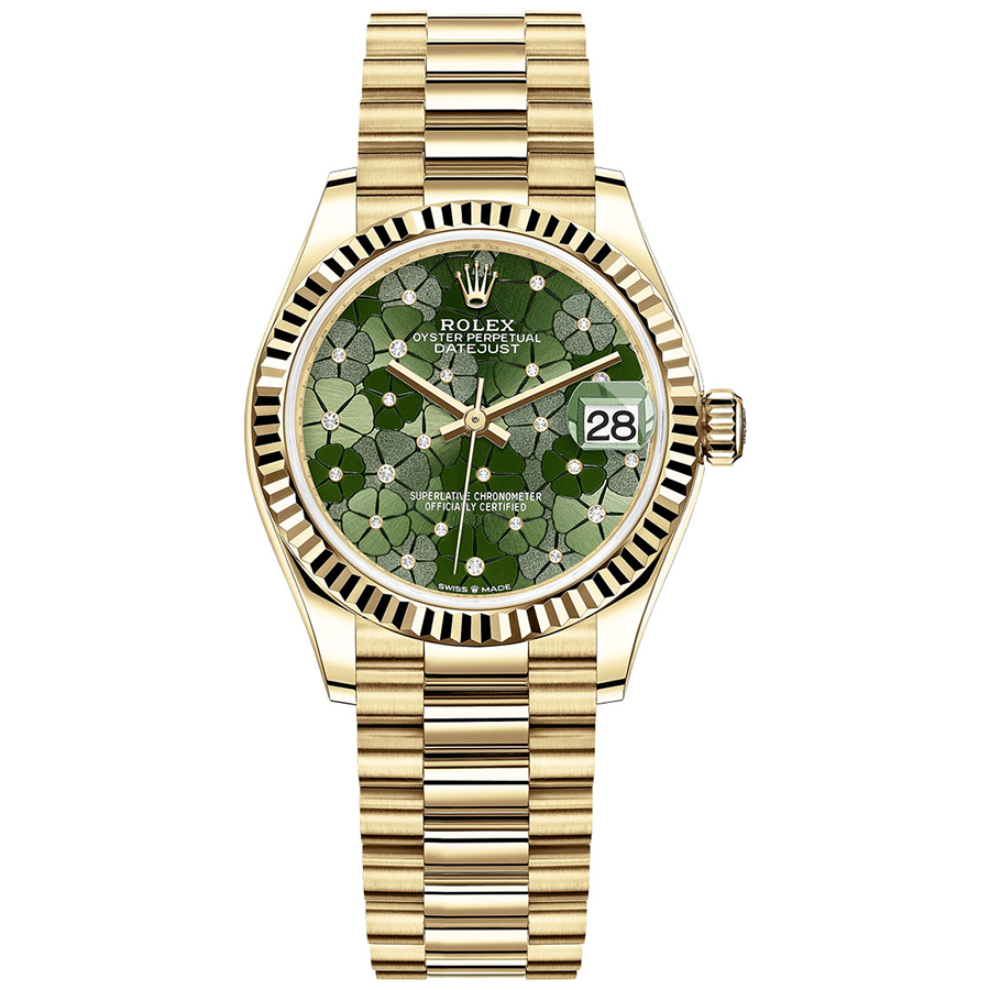 Rolex Datejust Olive Green Floral Motif Dial Fluted Bezel 31mm 278278