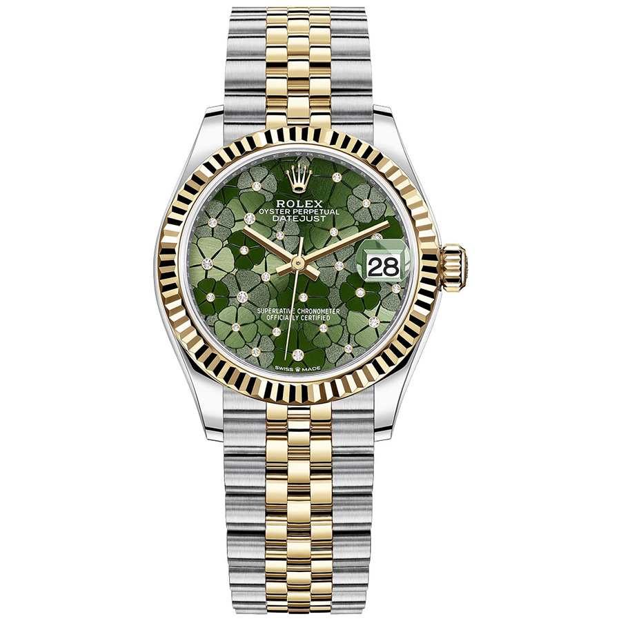 Rolex Datejust Olive Green Floral Motif Dial Fluted Bezel 31mm 278273