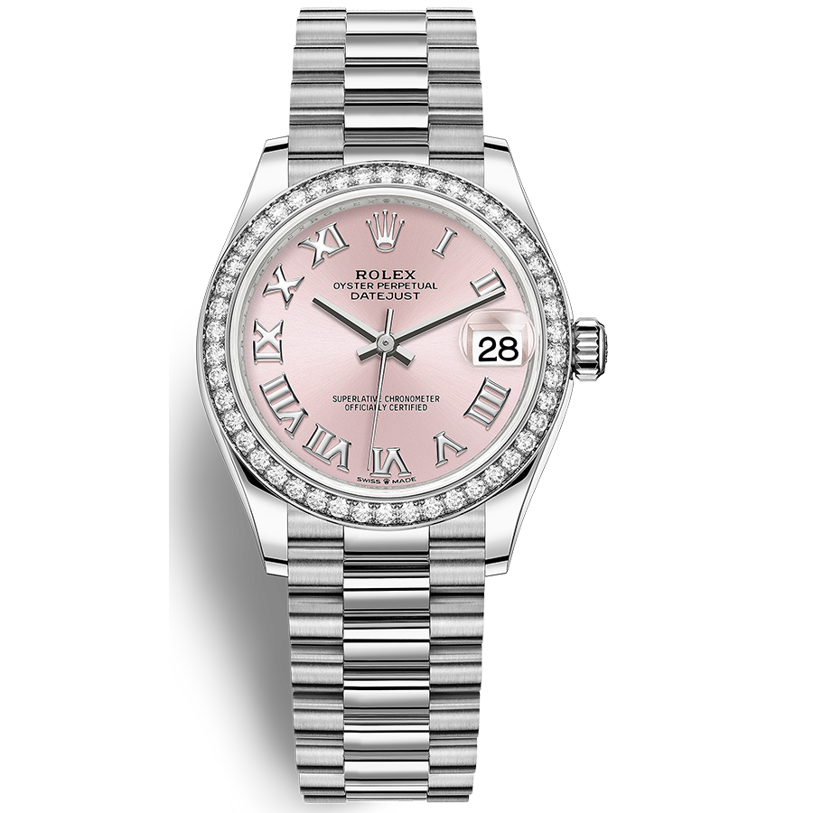 Rolex Datejust Pink Roman Numeral Dial Diamond Bezel 31mm 278289RBR