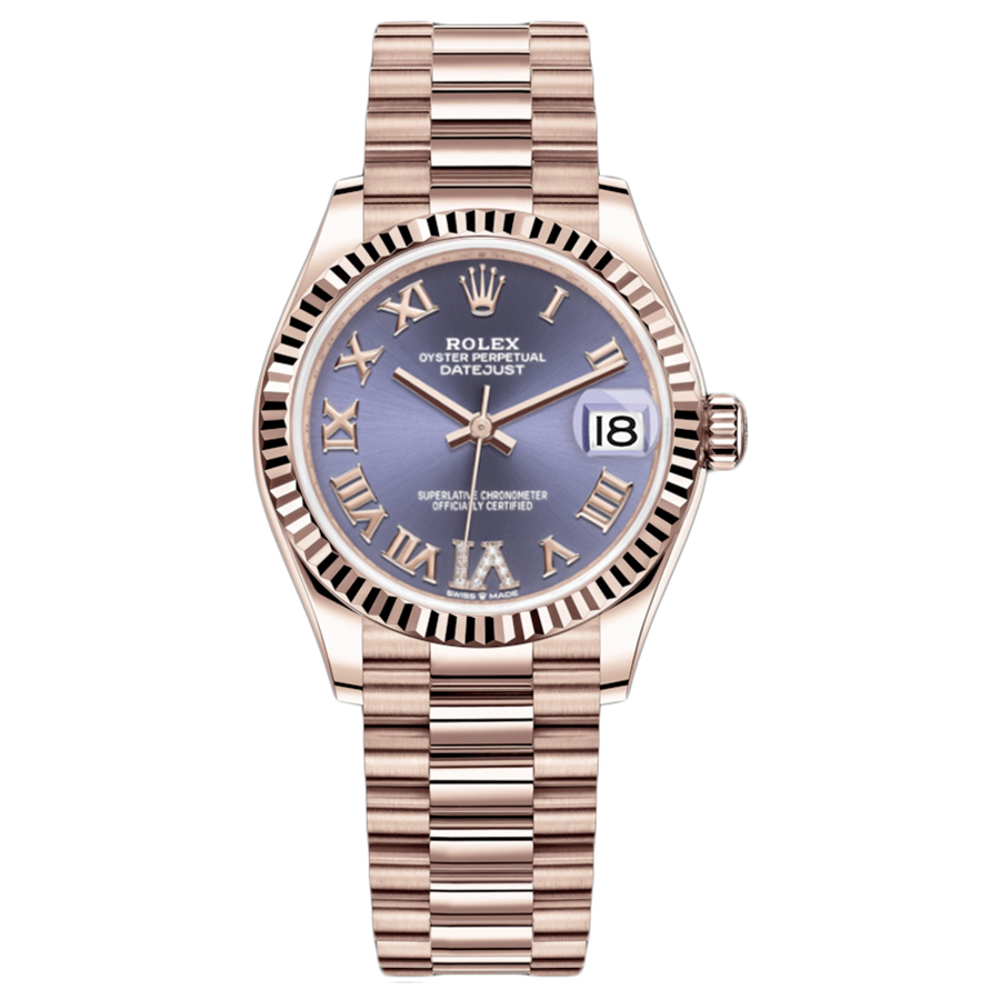 Rolex Datejust Purple Diamond Roman Numeral Dial Fluted Bezel 31mm 278275