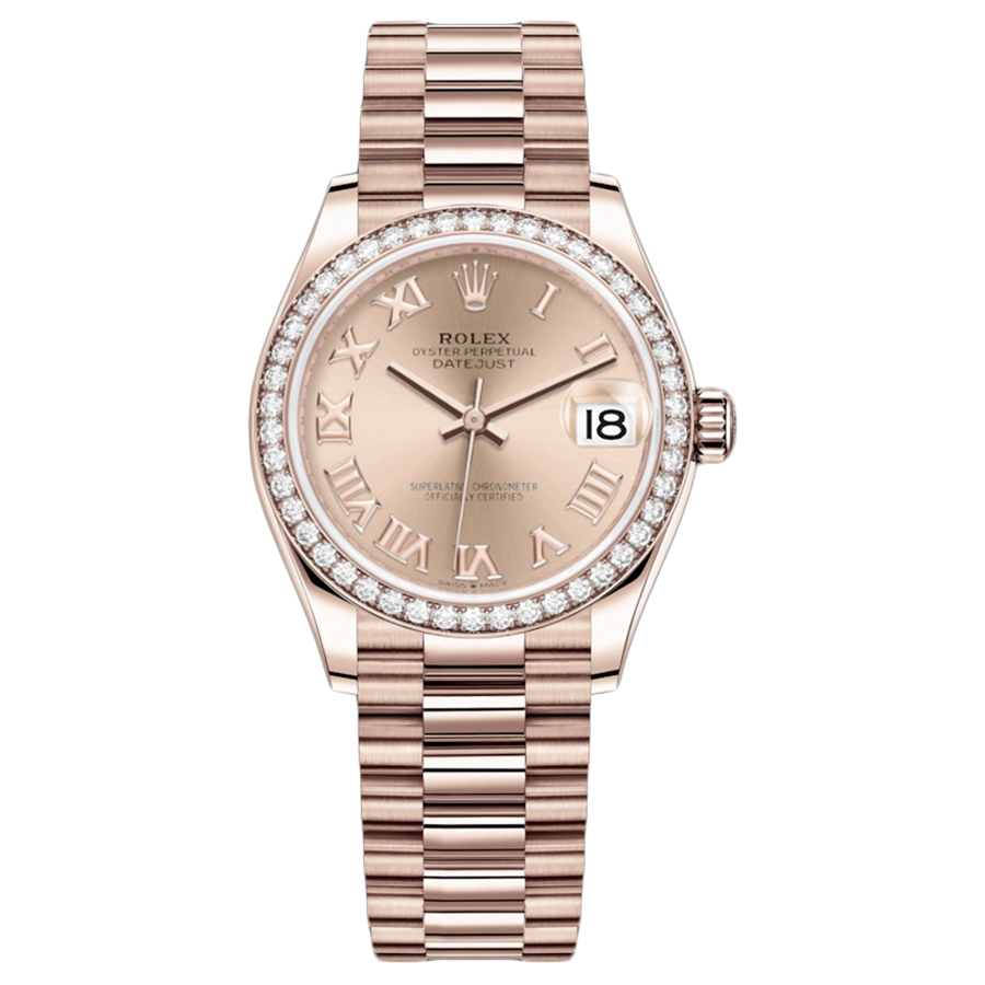 Rolex Datejust Rose Roman Numeral Dial Diamond Bezel 31mm 278285RBR