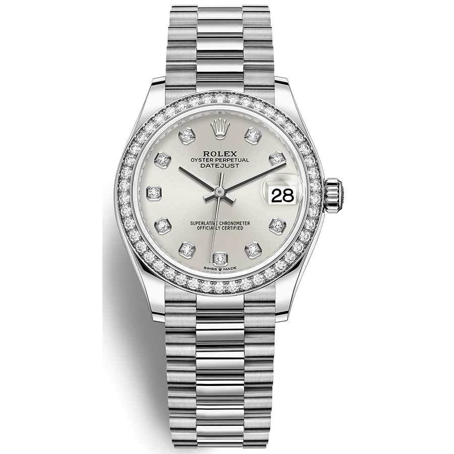 Rolex Datejust Silver Diamond Dial Diamond Bezel 31mm 278289RBR