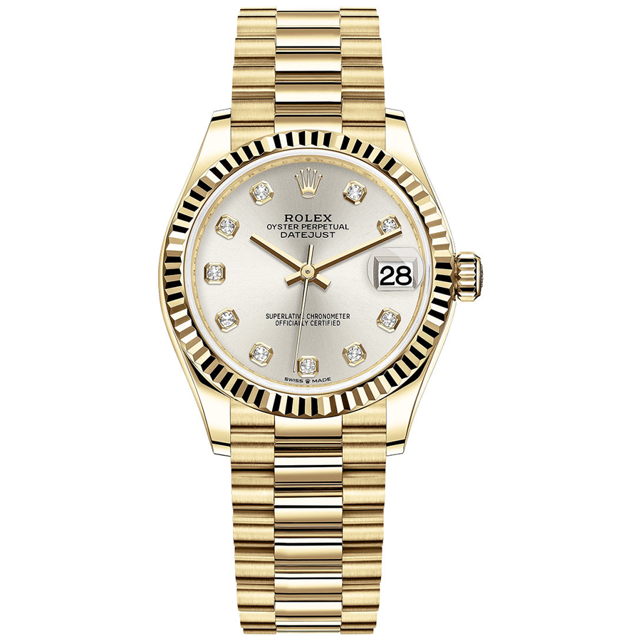 Rolex Datejust Silver Diamond Dial Fluted Bezel 31mm 278278