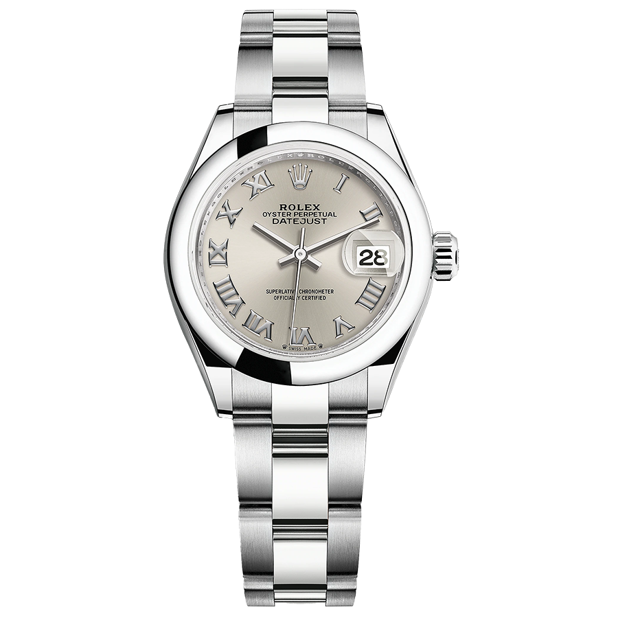 Rolex Lady-Datejust Silver Roman Numeral Dial Domed Bezel 28mm 279160