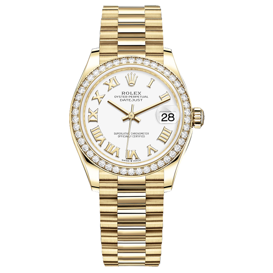 Rolex Datejust White Roman Numeral Dial Diamond Bezel 31mm 278288RBR