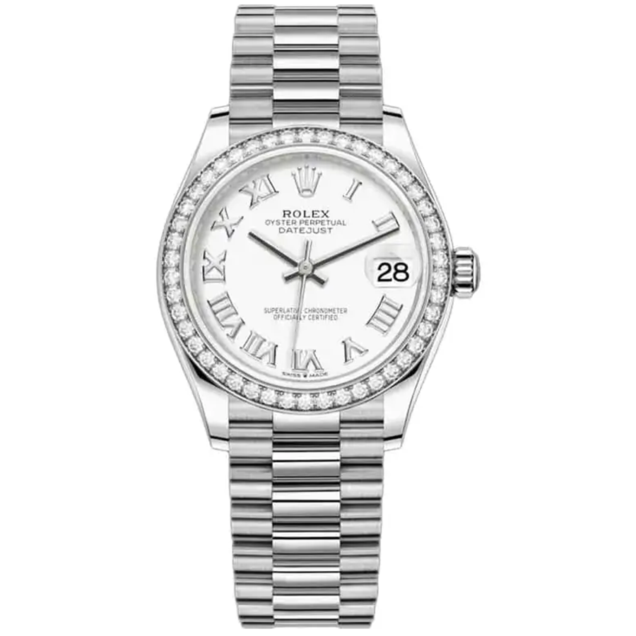 Rolex Datejust White Roman Numeral Dial Diamond Bezel 31mm 278289RBR