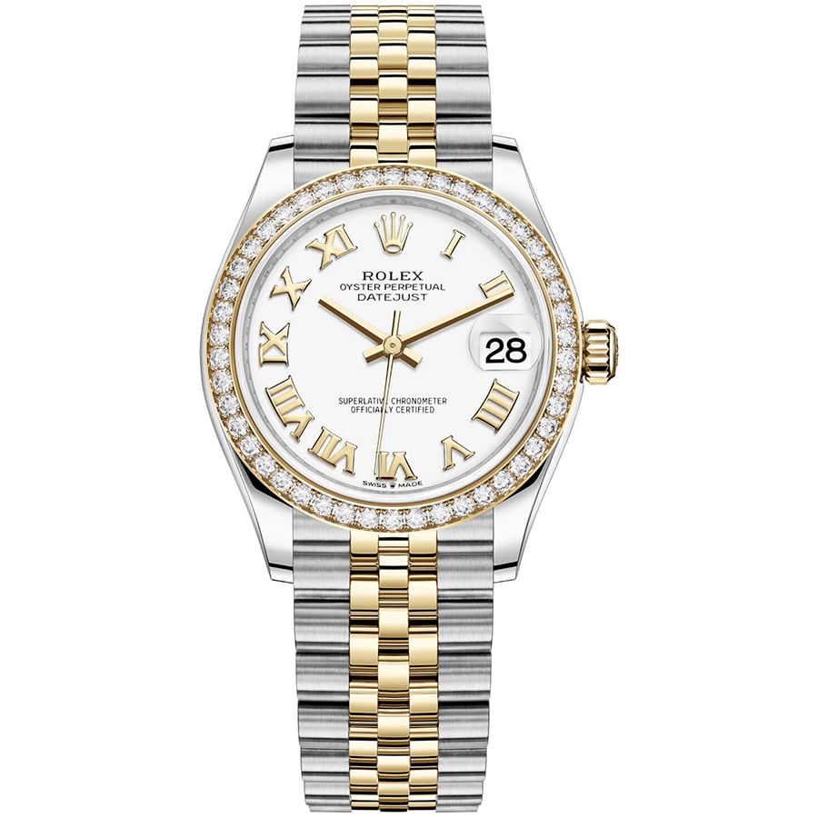 Rolex Datejust White Roman Numeral Dial Diamond Bezel 31mm 278383RBR