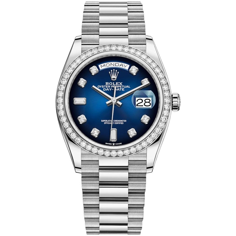 Rolex Day-Date Blue Ombre Diamond Dial Diamond Bezel 36mm 128349RBR