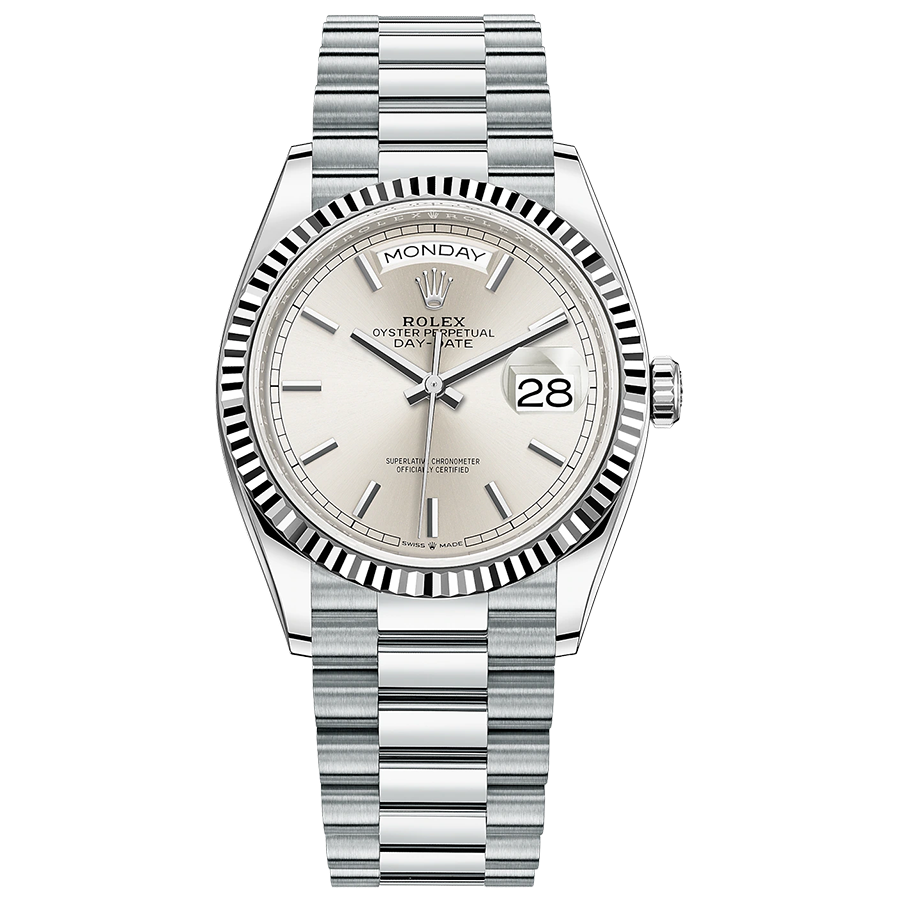 Rolex Day-Date Silver Dial Fluted Bezel 36mm 128236