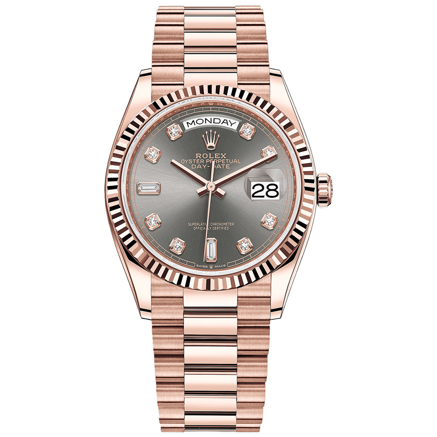 Rolex Day-Date Slate Diamond Dial Fluted Bezel 36mm 128235